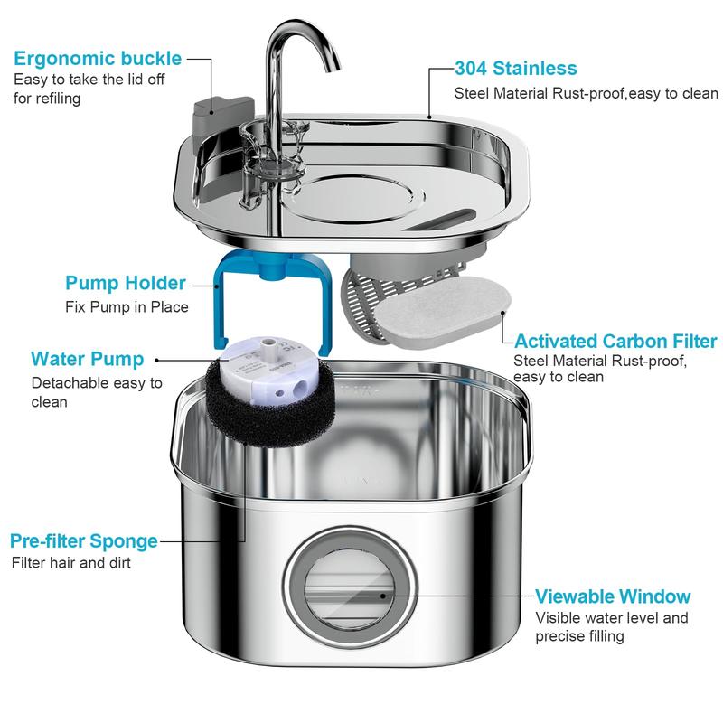Purrify™ Advanced Automatic Stainless Steel Cat Water Fountain, 108 oz (3.2 L)