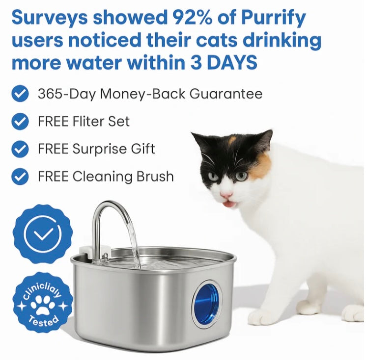 Purrify™ Advanced Automatic Stainless Steel Cat Water Fountain, 108 oz (3.2 L)