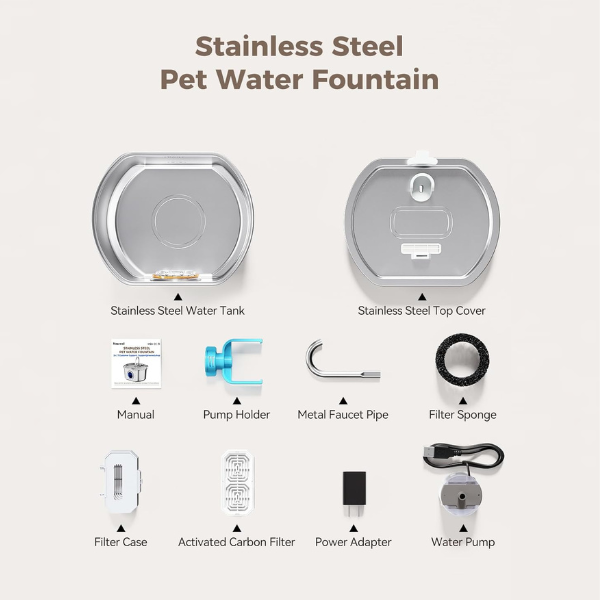 Purrify™ Advanced Automatic Stainless Steel Cat Water Fountain, 108 oz (3.2 L)