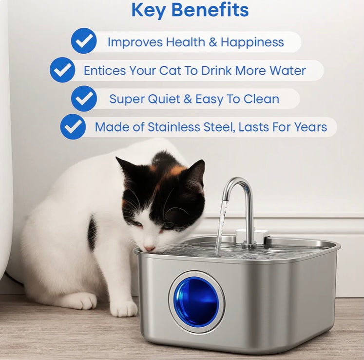 Purrify™ Advanced Automatic Stainless Steel Cat Water Fountain, 108 oz (3.2 L)
